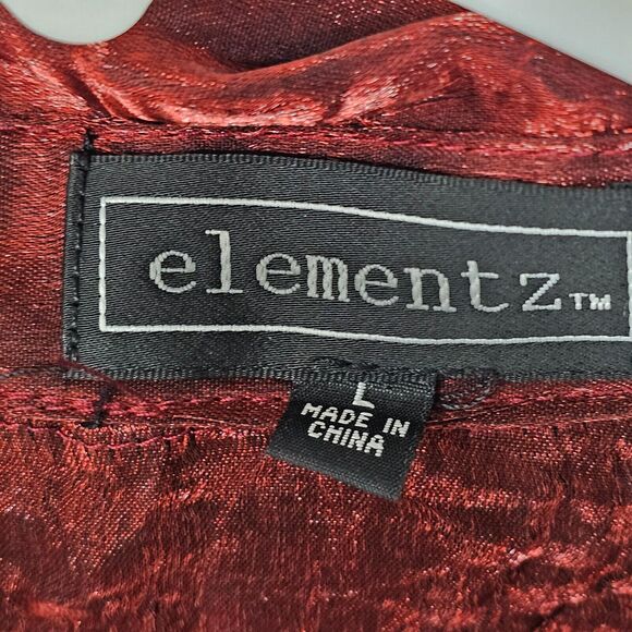 Elementz Woman Blouse Red L Shiny Metallic Rhinestone Button Roll Tab Sleeve - Picture 4 of 9